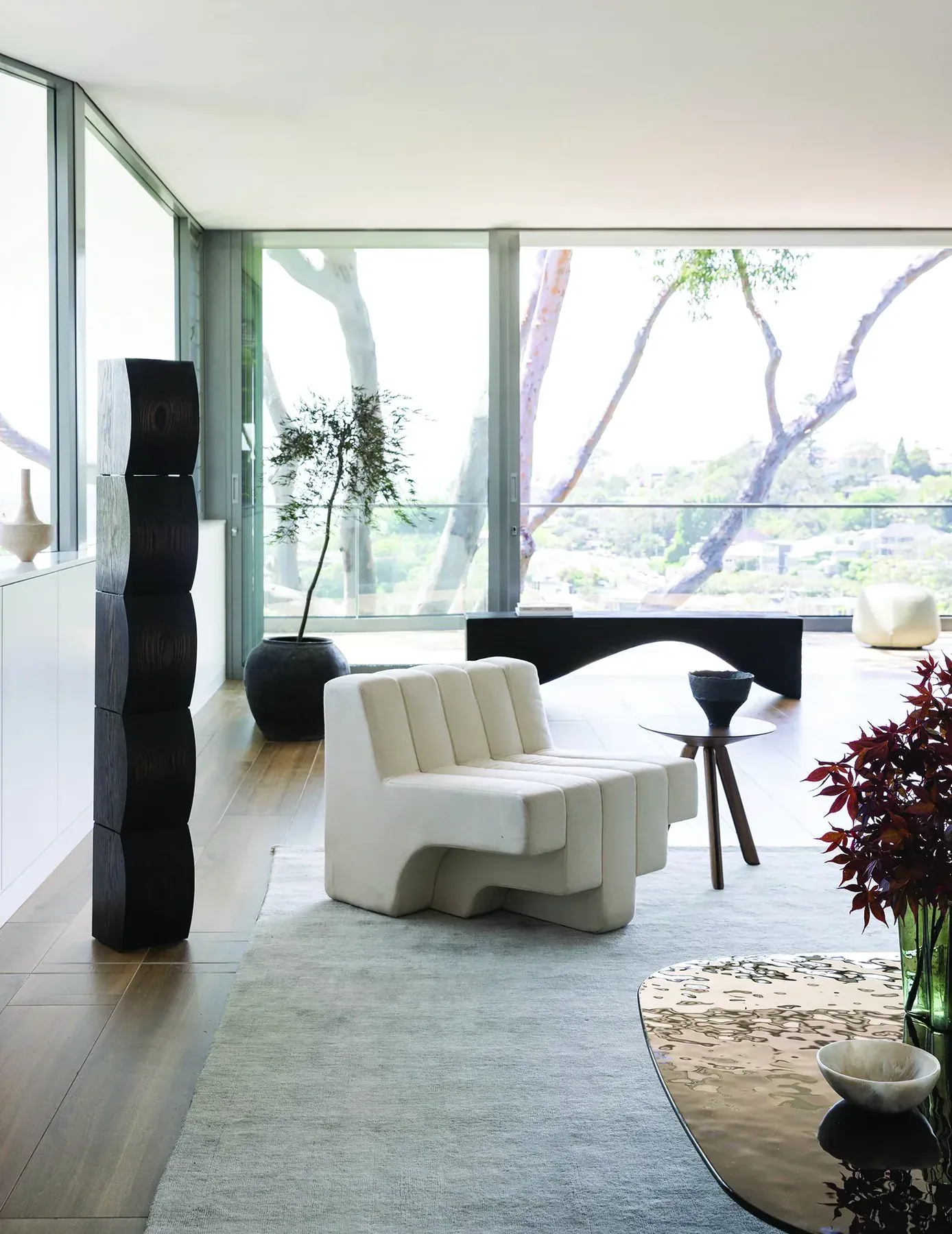 Mosman 02 — fireplace living room with Sydney Harbour views