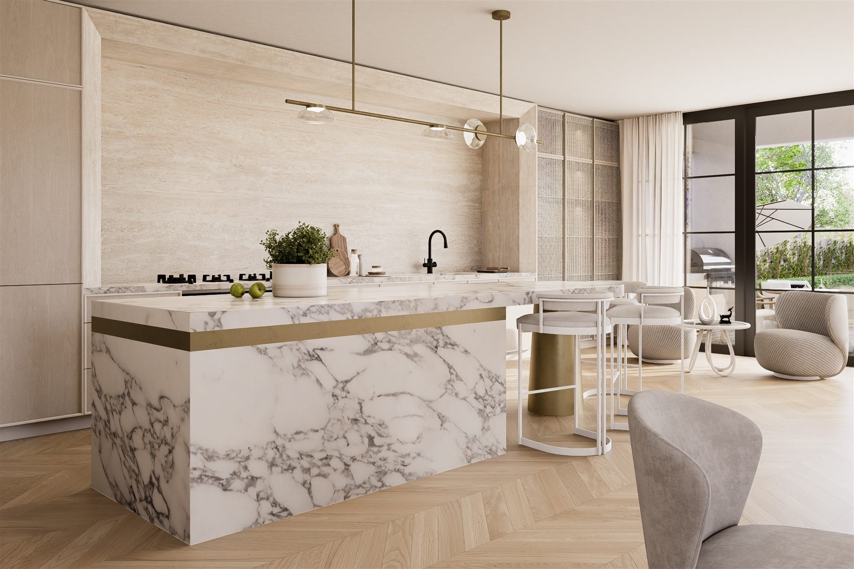 Bellevue Hill — marble kitchen island by STUDIO BELLE