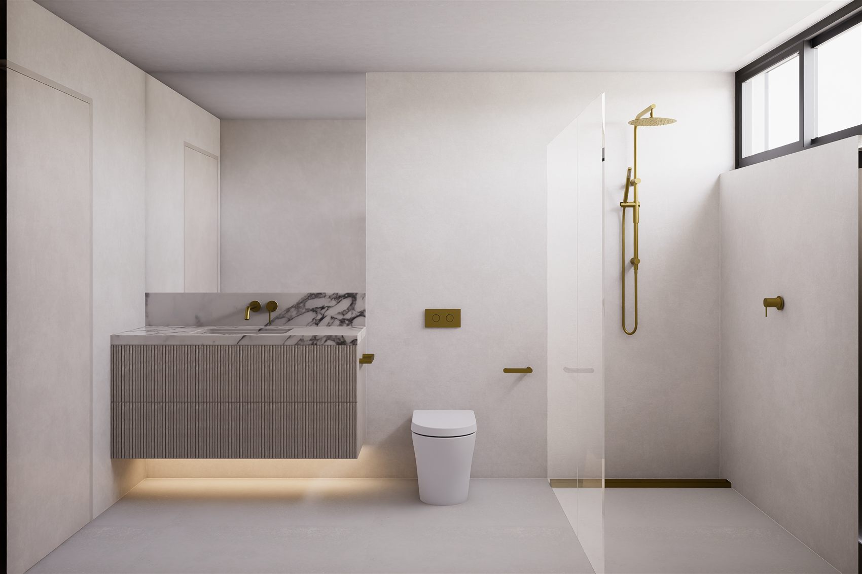 Bellevue Hill — main ensuite in warm stone by STUDIO BELLE
