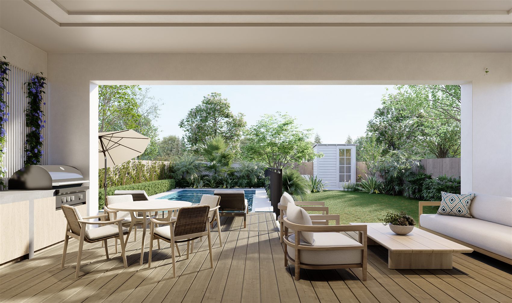 Bellevue Hill — covered alfresco terrace and garden by STUDIO BELLE