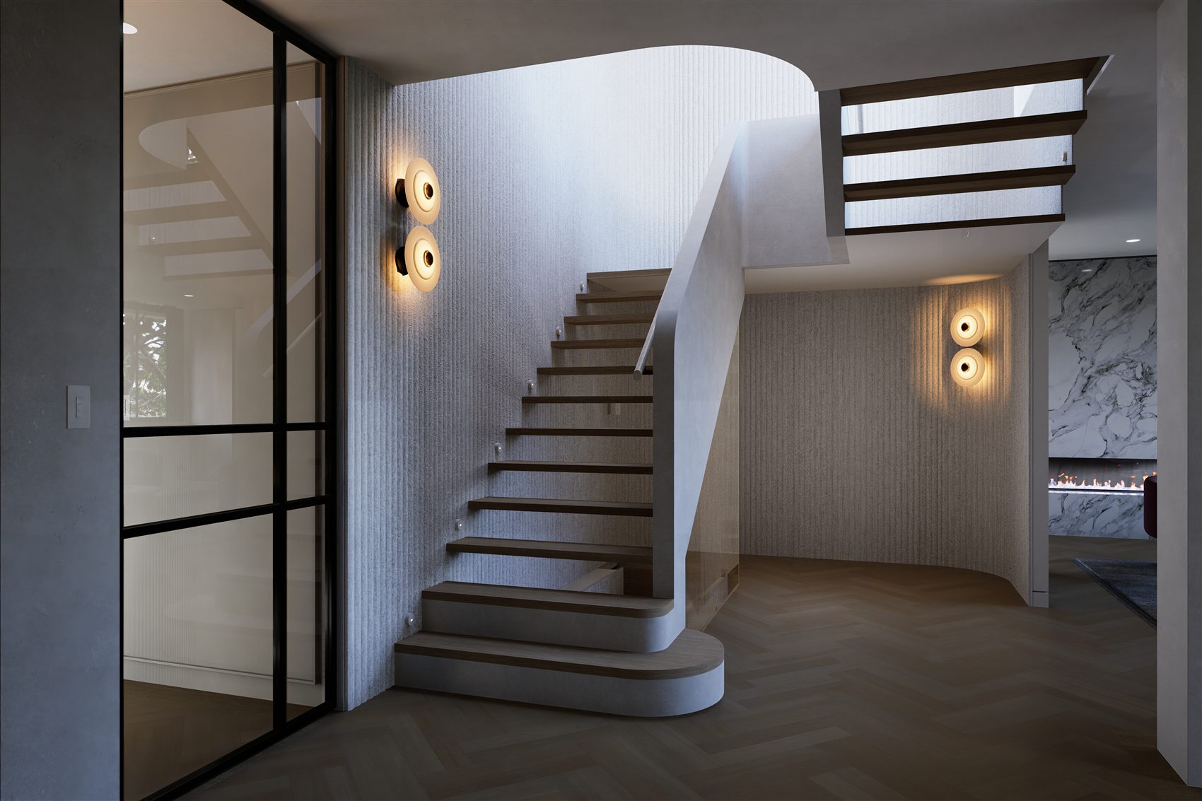 Double Bay — sculptural curved staircase by STUDIO BELLE