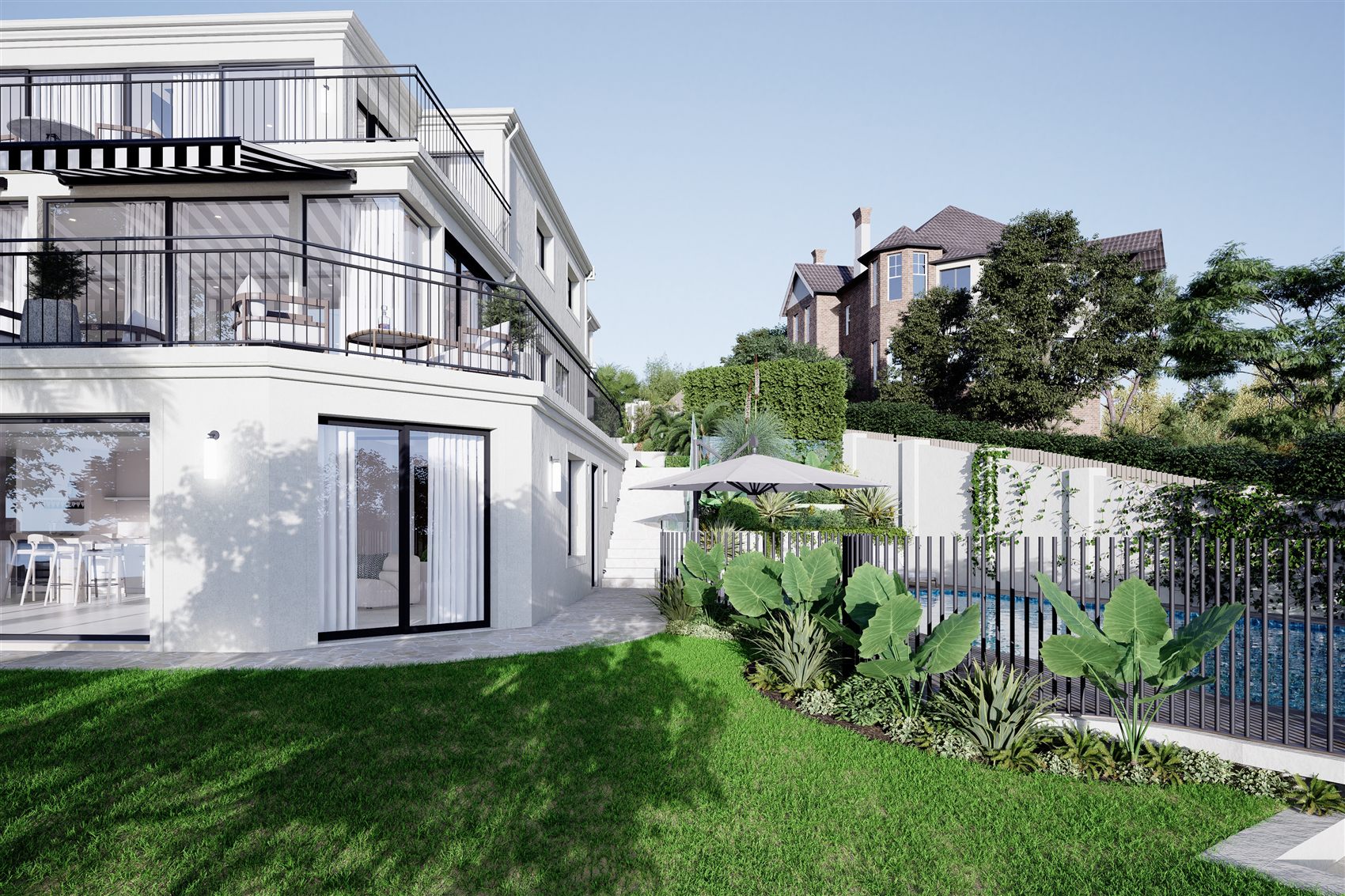 Greenwich — pool terrace and balcony by STUDIO BELLE