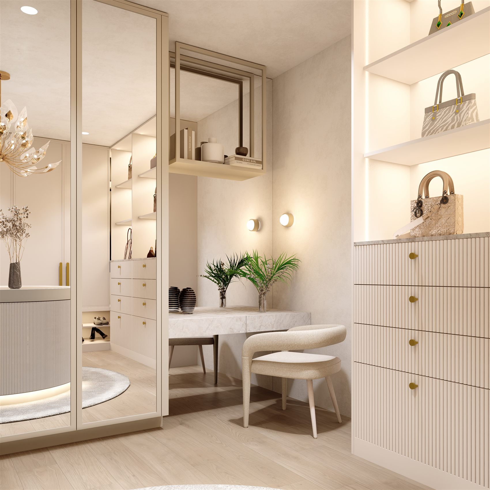 Greenwich — master walk-in robe and dressing table by STUDIO BELLE